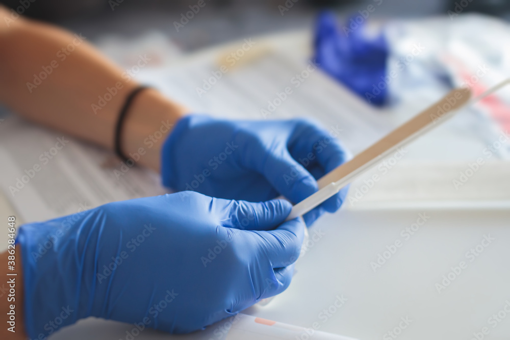 Process of coronavirus testing examination at home, COVID19 swab