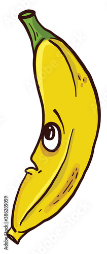 Scared yellow banana, illustration, vector on white background.