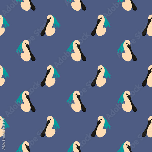 Εκτύπωση καμβά Spoonbill head,seamless pattern on dark purple background.