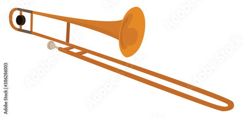 Golden trombone, illustration, vector on white background.