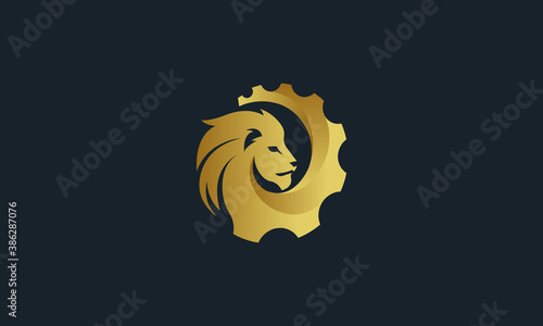 Creative Vector Illustration Logo Design. Lion Head Gear Concept