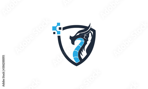 Creative Vector Illustration Logo Design. Sea Serpent Dragon Shield Concept.