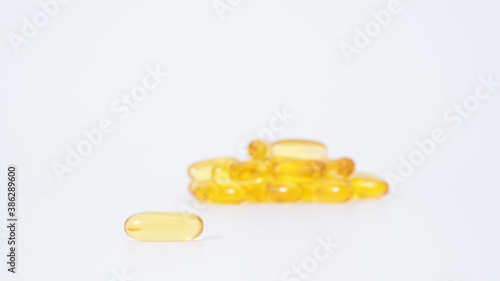 Omega 3 capsule isolated on white background. Health care concept
