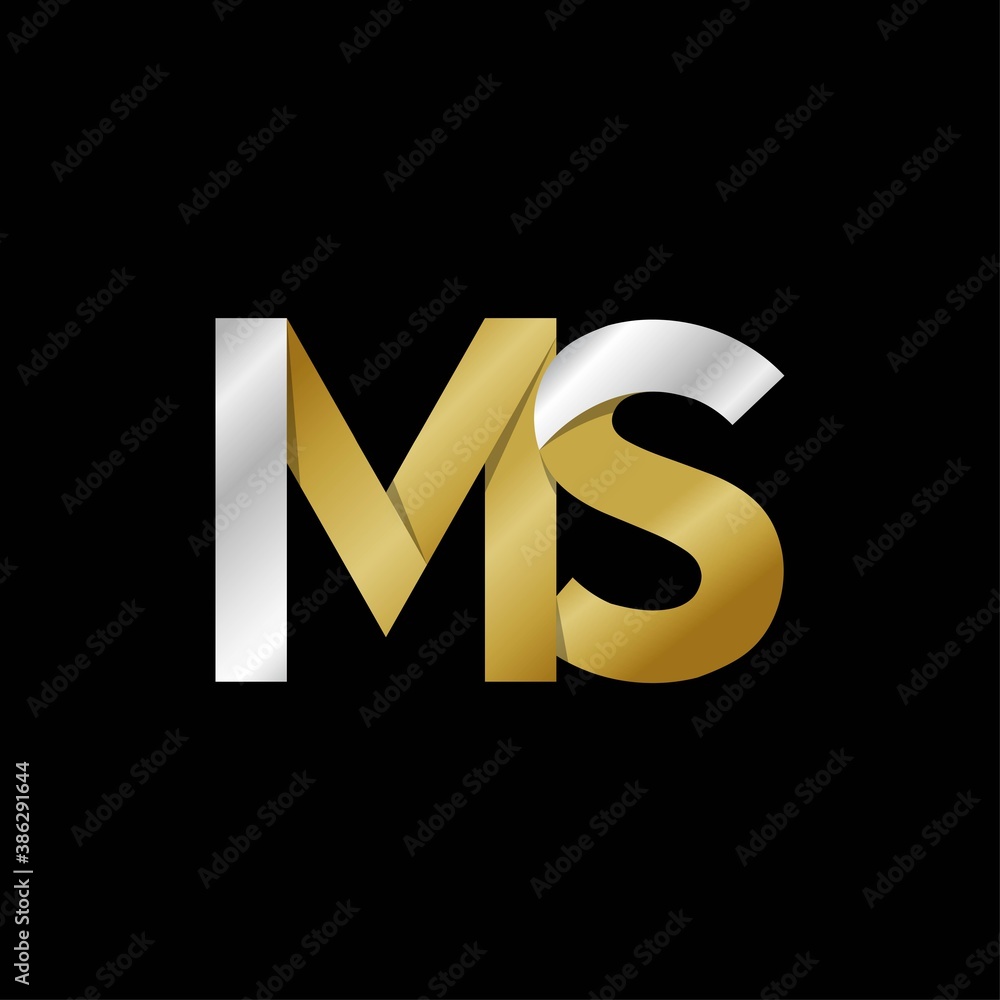 MS initial letter logo, simple shade, gold silver color MS initial letter logo, simple shade, gold silver color
