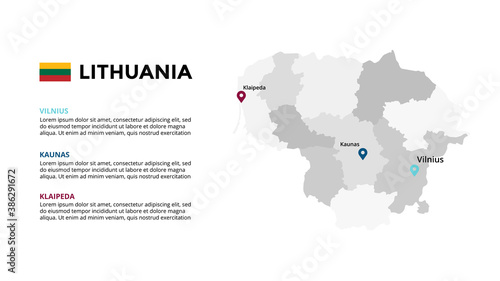 Lithuania vector map infographic template. Slide presentation. Global business marketing concept. Color Europe country. World transportation geography data. 