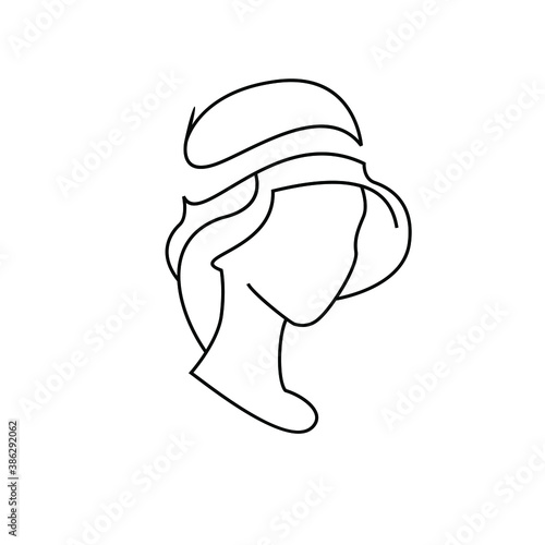 simple woman wearing a cloche hat line outline vector illustration design isolated white background