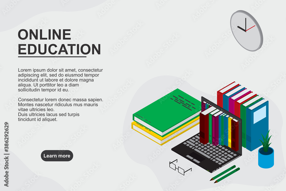 Online education, training, courses, e-learning , distance learning, exam preparation, home schooling. Web banner background. Workplace with laptop, books, pencil. Online education, training, courses, e-learning , distance learning, exam preparation, home schooling. Web banner background. Workplace with laptop, books, pencil.