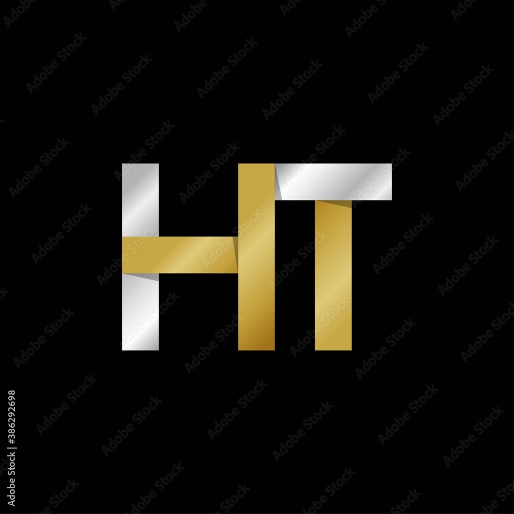HT initial letter logo, simple shade, gold silver color HT initial letter logo, simple shade, gold silver color
