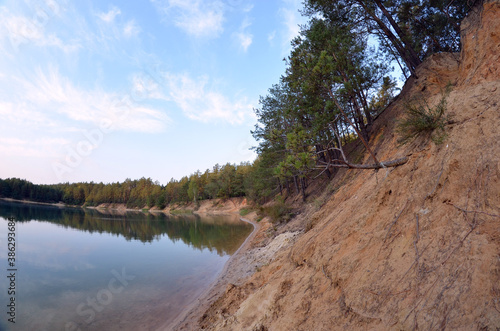 Fototapeta Naklejka Na Ścianę i Meble -  Blue Lake in the Chernigow region, Ukraine. Former quarry of quartz sand for glass production. Popular local resort at present