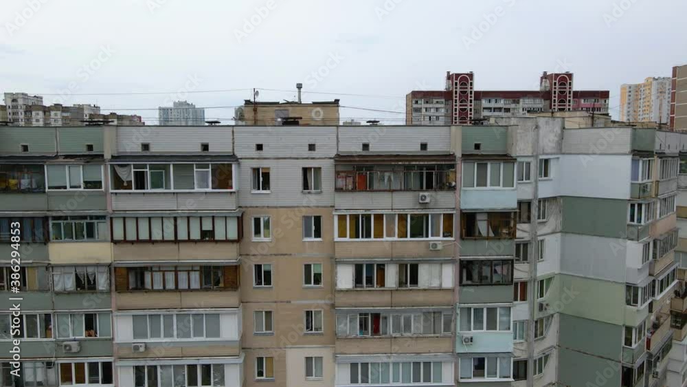 Aerial View Of Old Soviet Architecture Buildings, In A Poor Ghetto 