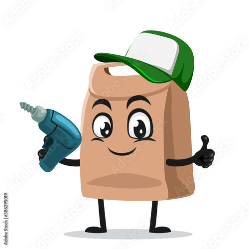 vector illustration of paper bag mascot or character  photo