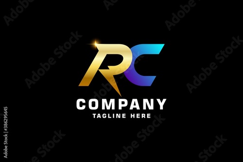 Letters RC Initial with lightning Logo Design