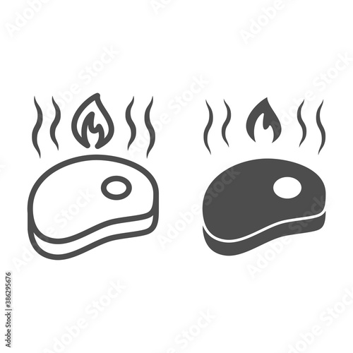 Hot grilled steak line and solid icon, Oktoberfest concept, Meat steak sign on white background, roast beef in beer festival icon in outline style for mobile concept and web design. Vector graphics.
