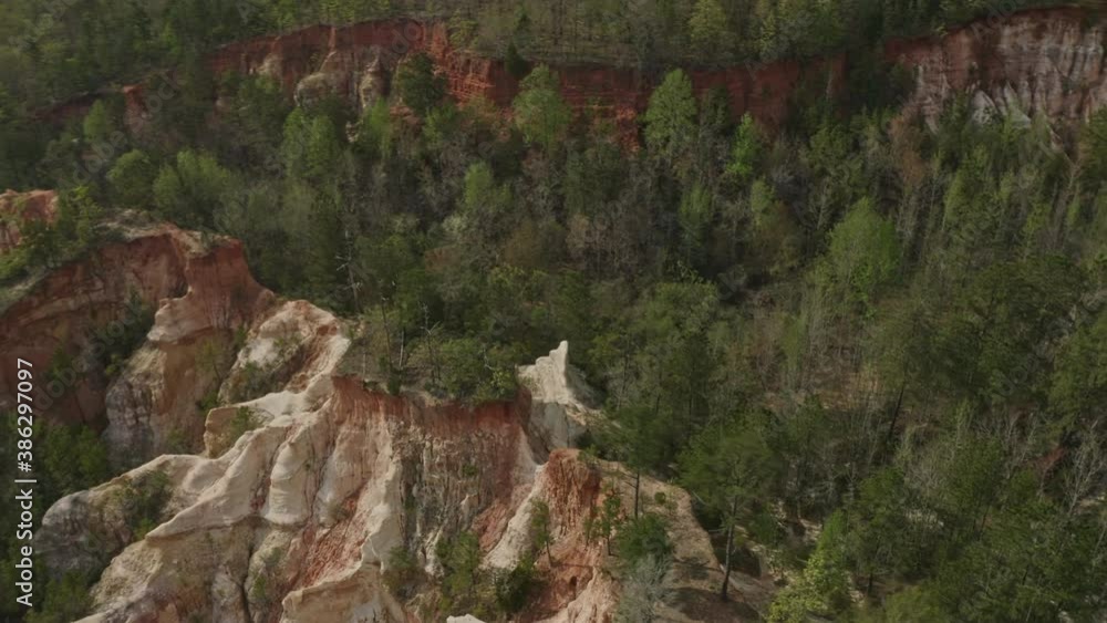 Providence Canyon Georgia Aerial v6 flyover by the beautiful canyon and forest during daytime - March 2020 Providence Canyon Georgia Aerial v6 flyover by the beautiful canyon and forest during daytime - March 2020