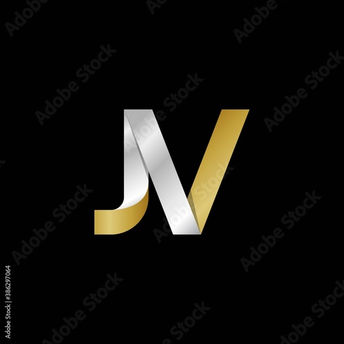 JV initial letter logo, simple shade, gold silver color