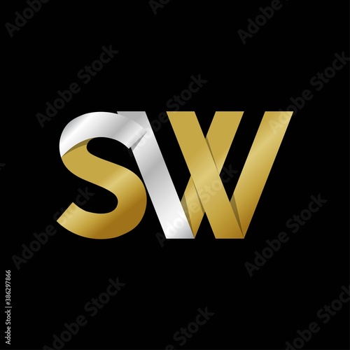 SW initial letter logo, simple shade, gold silver color