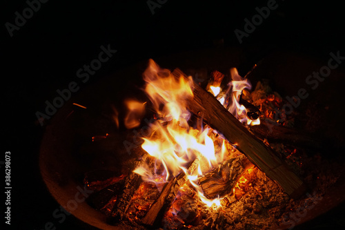 Bonfire at night in the yard