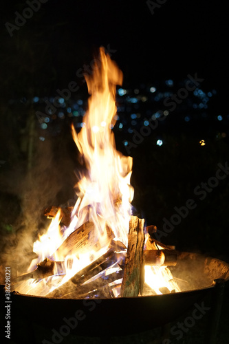Bonfire at night in the yard