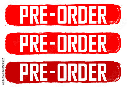 Set Pre-Order Sale banners design template, discount tags, vector illustration