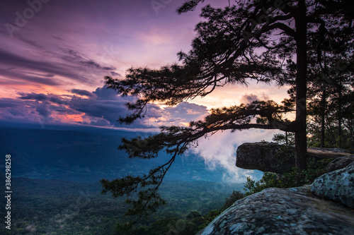 Beautiful sunset on the high mountain in Phu-kra-dueng national park, Loei province, Thailand. © Nakornthai