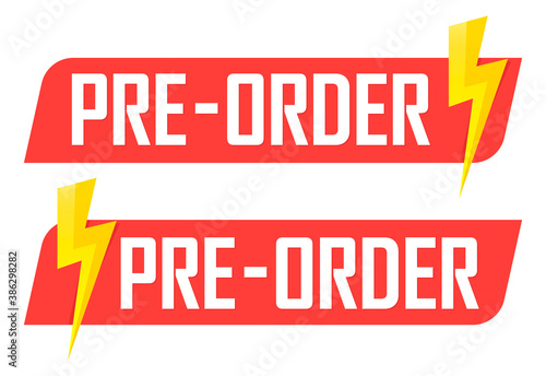 Set Pre-Order Sale banners design template, discount tags, vector illustration