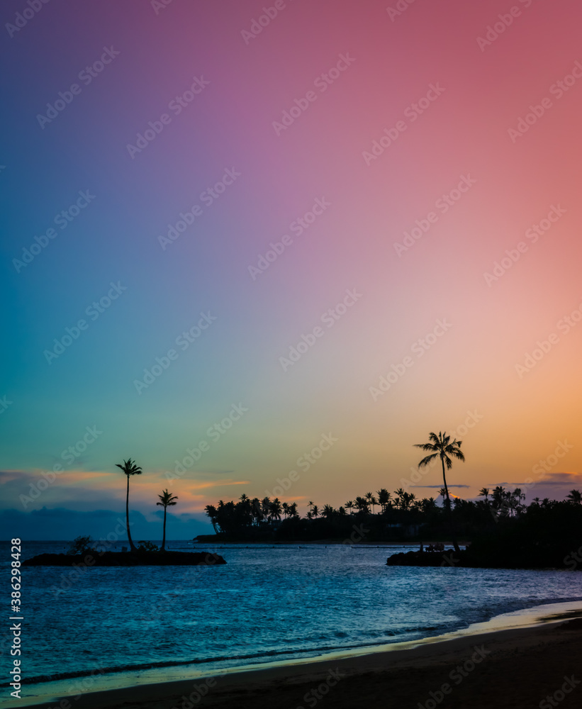 Sunray Sunset on Kahala Beach in Oahu, Hawaii