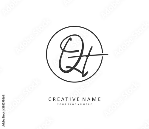 Q T QT Initial letter handwriting and signature logo. A concept handwriting initial logo with template element.