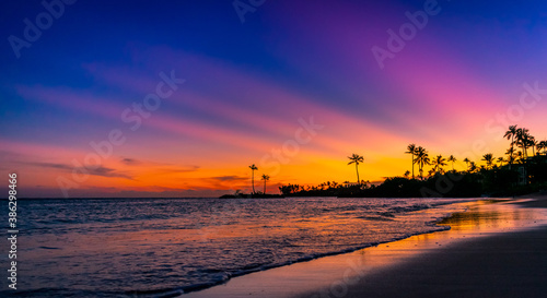 Sunray Sunset on Kahala Beach in Oahu, Hawaii photo