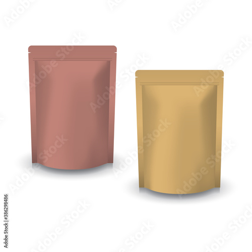 Blank copper and brown kraft paper standing ziplock bag for food or healthy product.