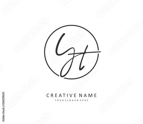 Y T YT Initial letter handwriting and signature logo. A concept handwriting initial logo with template element.