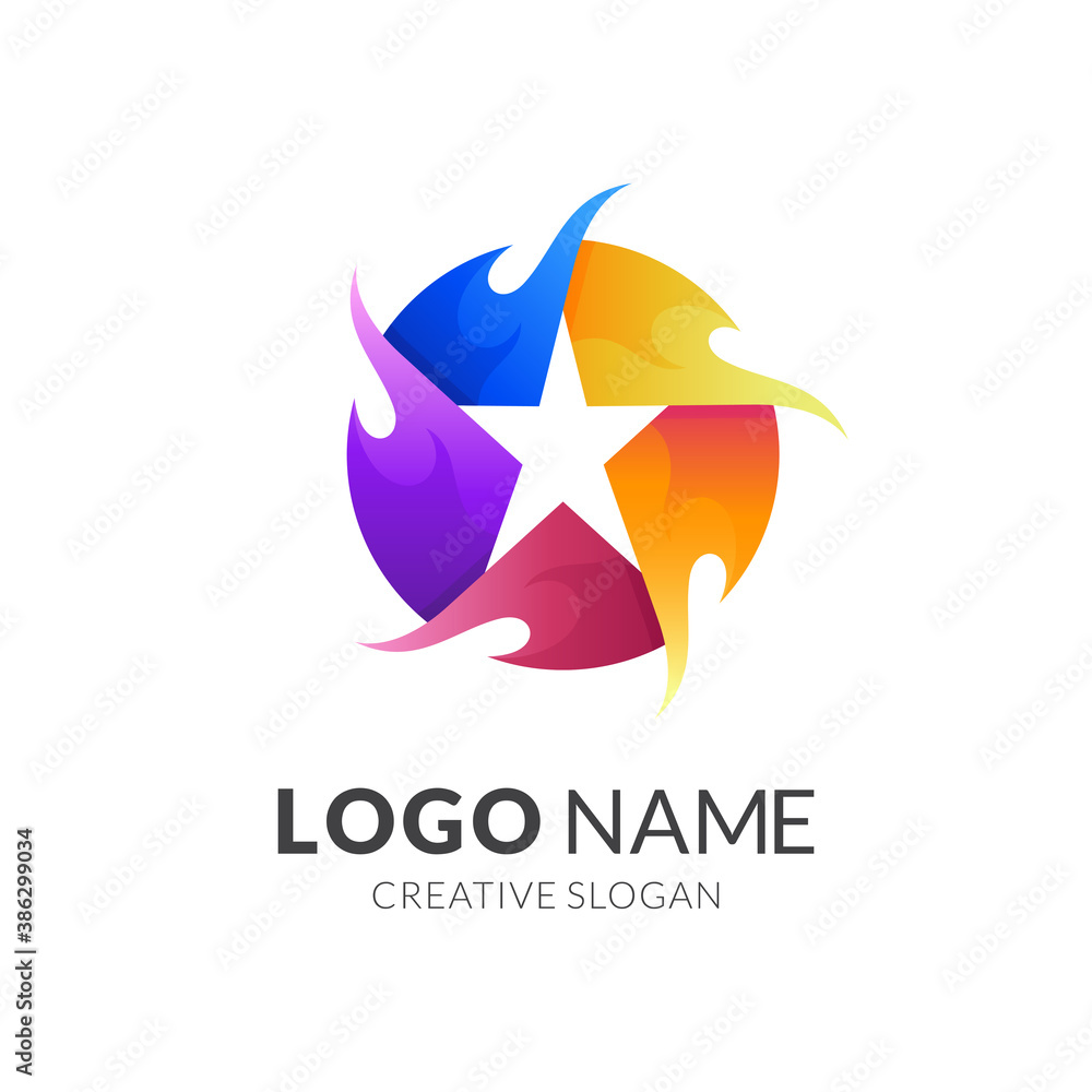 fire star logo, fire and star, combination logo with 3d colorful style fire star logo, fire and star, combination logo with 3d colorful style