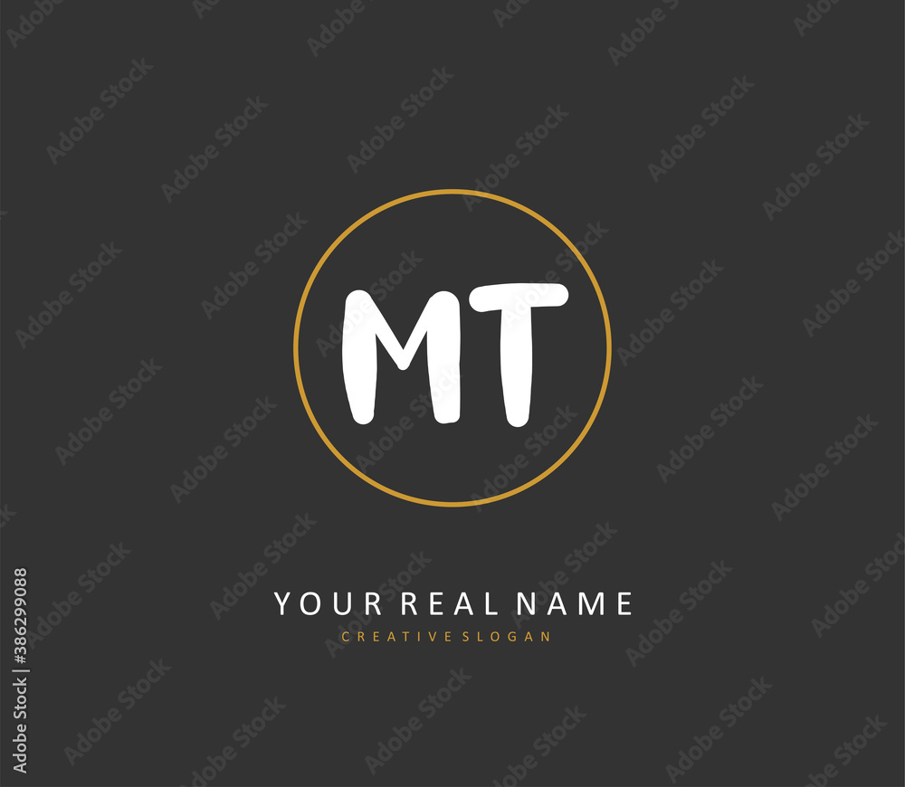 M T MT Initial letter handwriting and signature logo. A concept handwriting initial logo with template element.