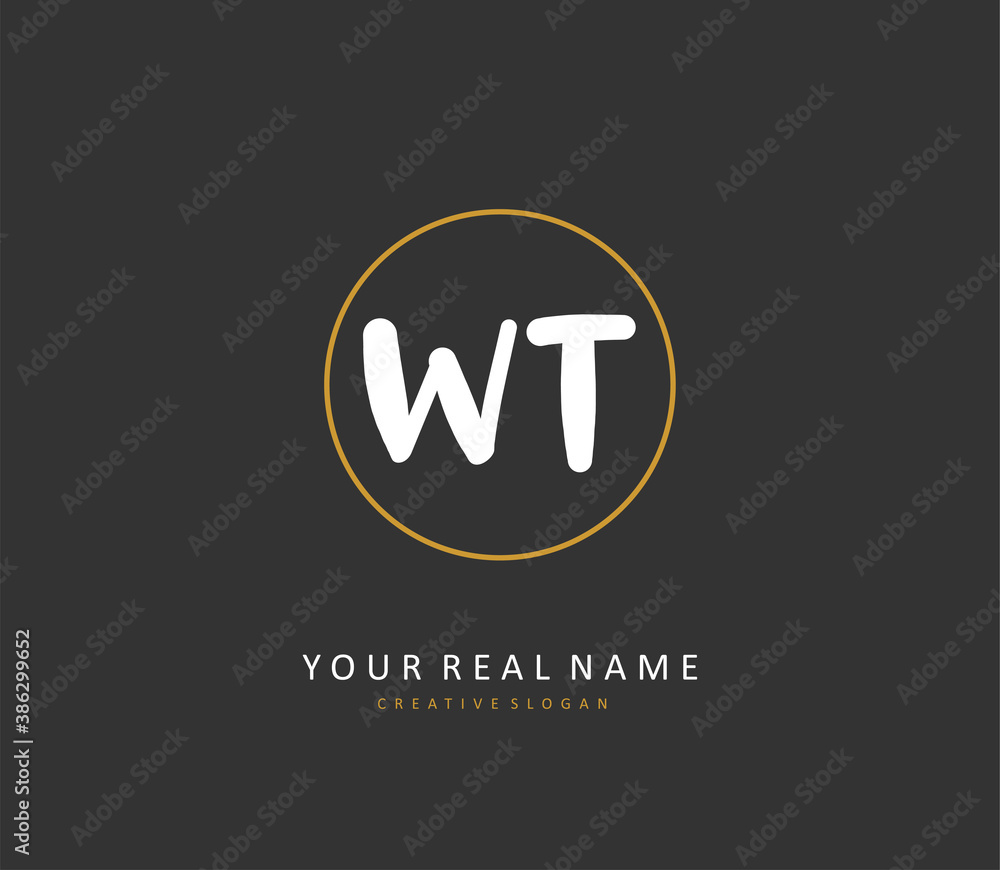 W T WT Initial letter handwriting and signature logo. A concept handwriting initial logo with template element.