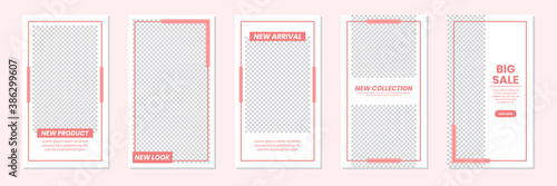 Set of rectangle editable minimal layout social media stories template pastel red color for personal or business. Use this layout for web, banner, poster or etc. For shop, discount, sale, etc.