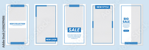 Set of rectangle editable minimal layout social media stories template royal blue color for personal or business. Use this layout for web, banner, poster or etc. For shop, discount, sale, etc.