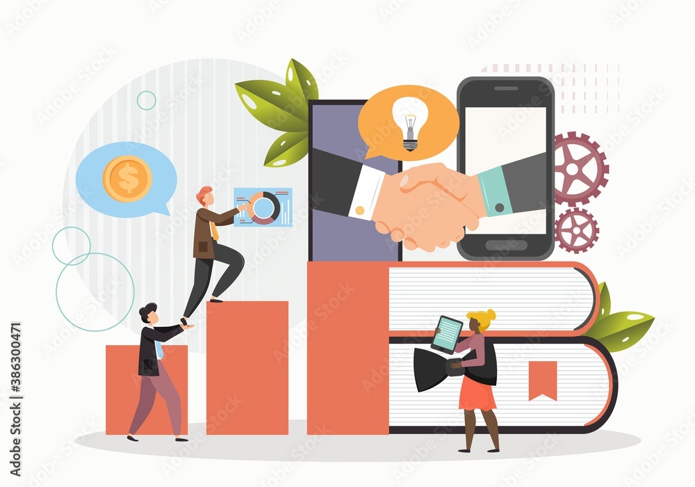 Businessman taking his business to the next level, flat vector illustration. Next level to success. Businessman taking his business to the next level, flat vector illustration. Next level to success.