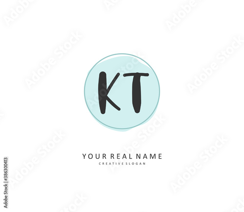 K T KT Initial letter handwriting and signature logo. A concept handwriting initial logo with template element.