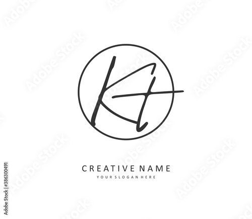 K T KT Initial letter handwriting and signature logo. A concept handwriting initial logo with template element.