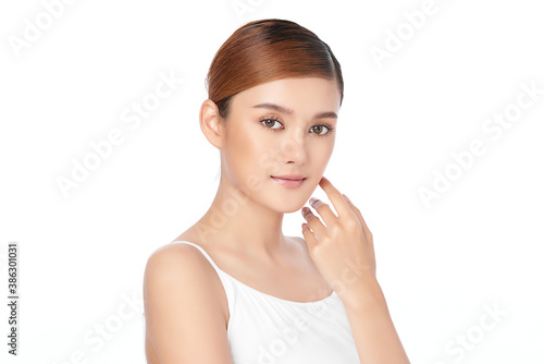 Beautiful young asian woman with clean fresh skin on white background  Face care  Facial treatment  Cosmetology  beauty and spa  Asian women portrait