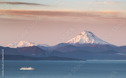 Kamchatka, Avachinskaya Bay against the background of Vilyuchinsky volcano photo