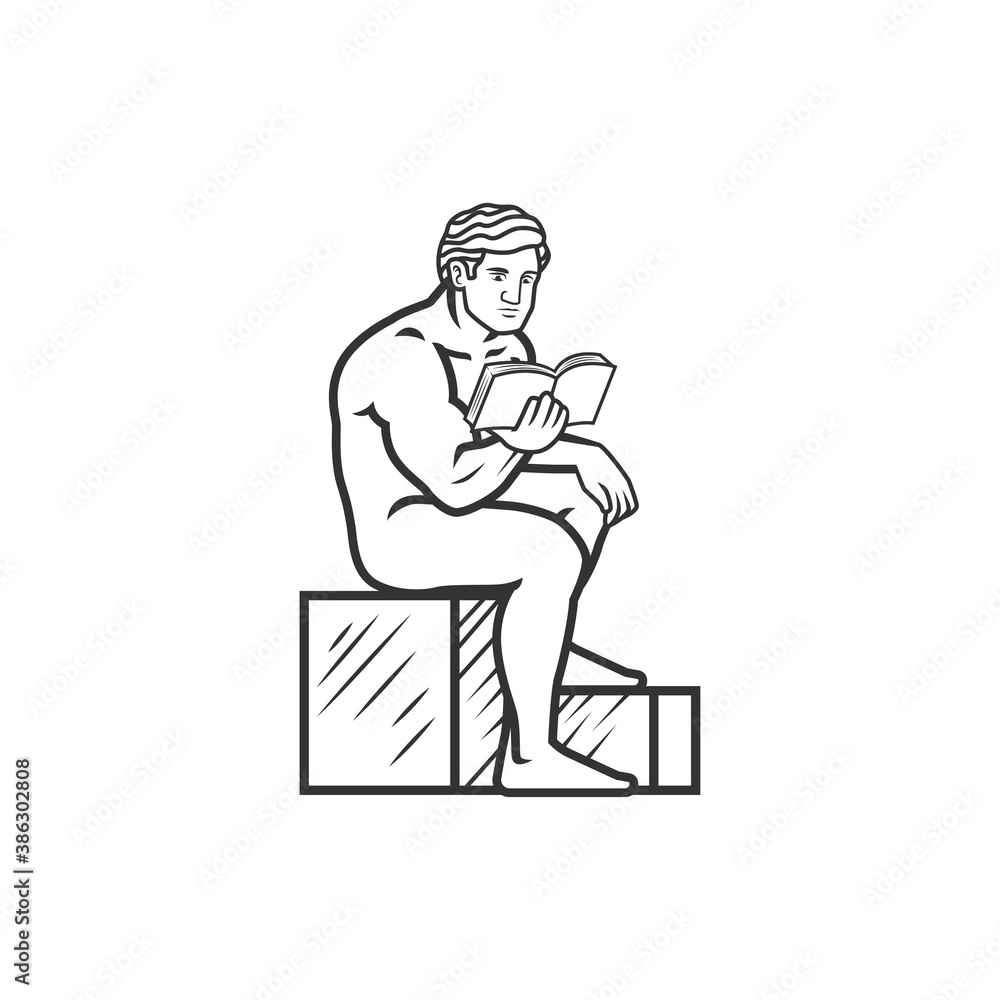 the reader. a man read a book while naked logo. vector illustration