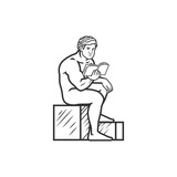 the reader. a man read a book while naked logo. vector illustration