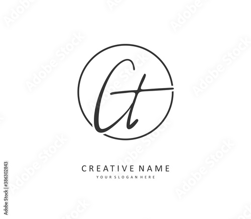 C T CT Initial letter handwriting and signature logo. A concept handwriting initial logo with template element.