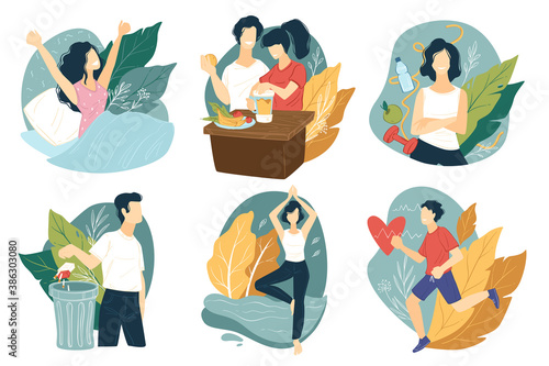 Leading healthy lifestyle, exercising and good dieting vector