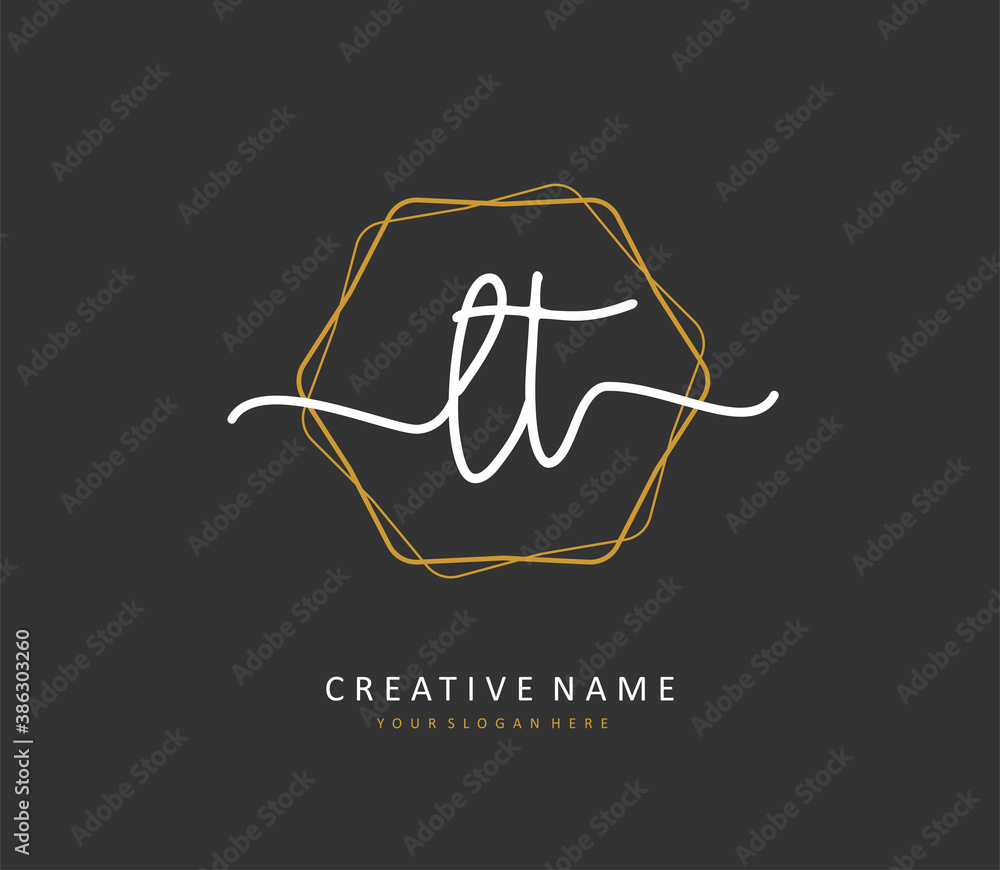 L T LT Initial letter handwriting and signature logo. A concept handwriting initial logo with template element.