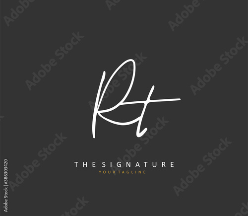 R T RT Initial letter handwriting and signature logo. A concept handwriting initial logo with template element.