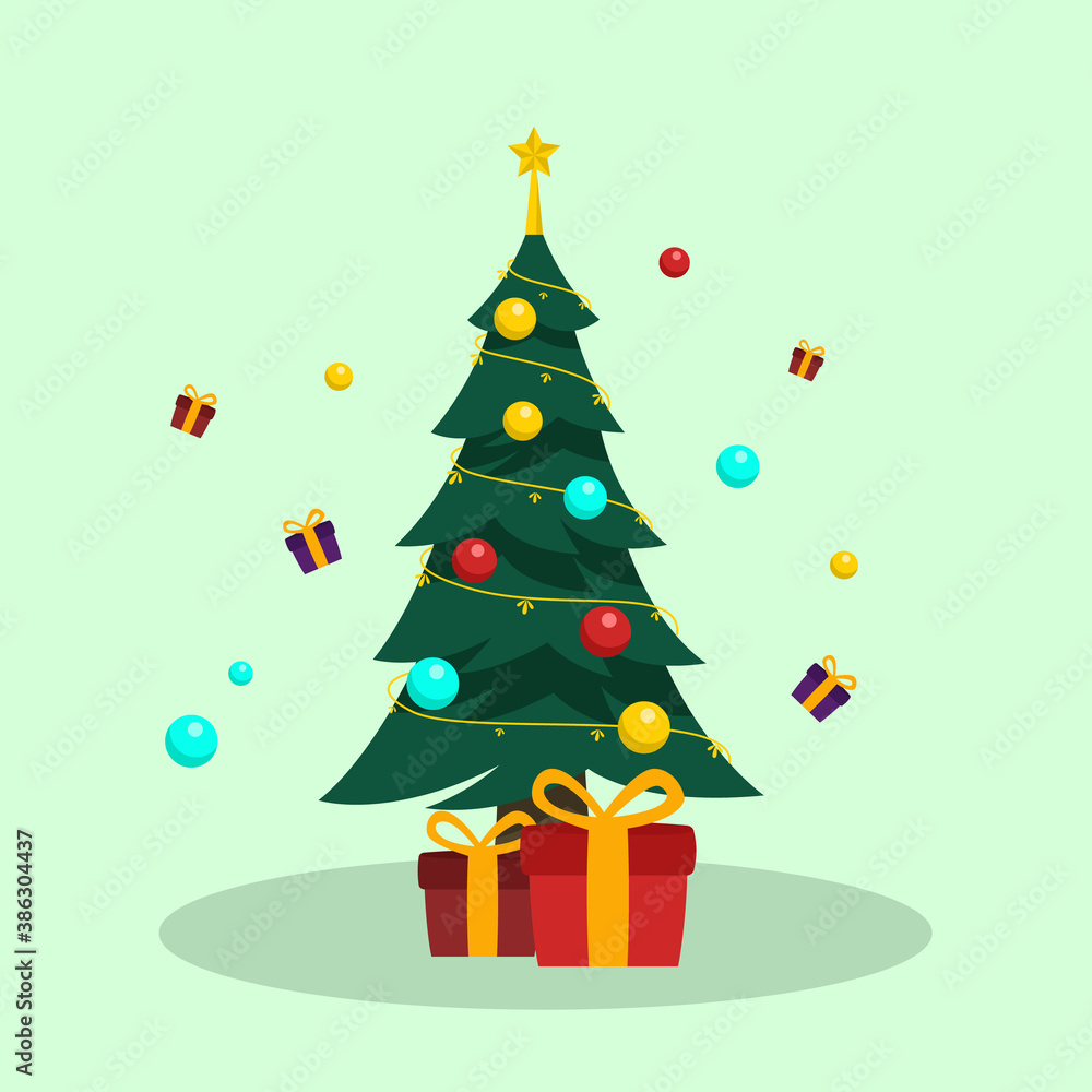 flat design illustration christmas tree with gift boxes flat design illustration christmas tree with gift boxes