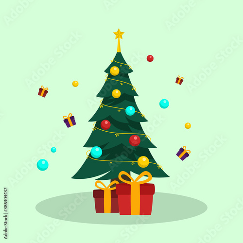 flat design illustration christmas tree with gift boxes