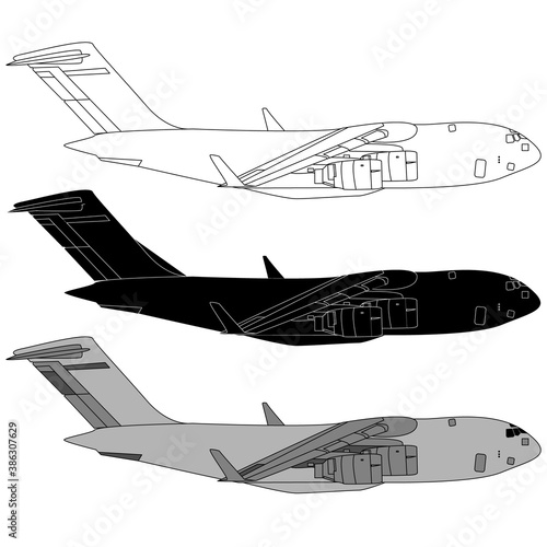Set of airplanes silhouettes. Planes in flight, vector illustration of aircrafts