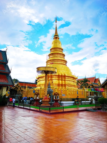 Golden pagoda. Wat Phra That Hariphunchai. Lamphun Province Thailand.